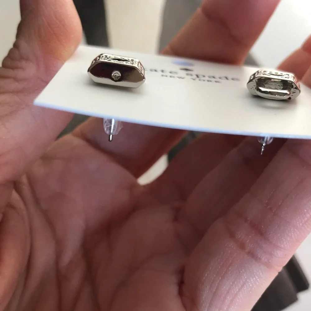 Authentic New on card Kate spade silver crystal lock earrings